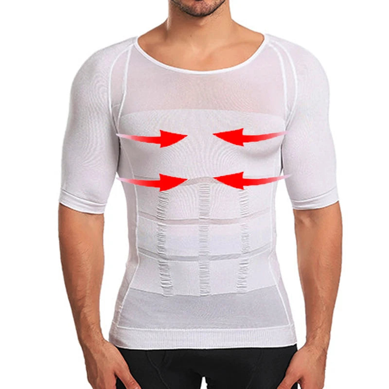 Men Body Shapers Fitness Elastic Abdomen Tight Fitting Short Sleeve Shirt Tank Tops Shape Underwear Slimming Boobs Shaping