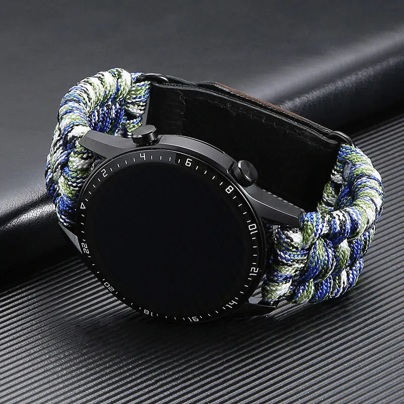 20 22mm Braided Flat Head Universal Watchband Colorful Velcro Style For Galaxy Watch 3/4/5 41/45mm 40/44 42/46mm Gear S3 Band
