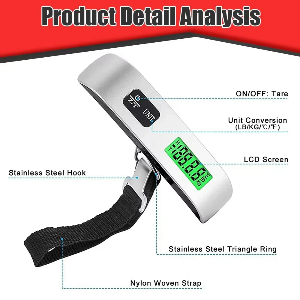 ABX Portable High Precision Scale Digital LCD Display Suitcase Travel Bag Hanging Steelyard Hook Balance Scale Tools 110lb/50kg