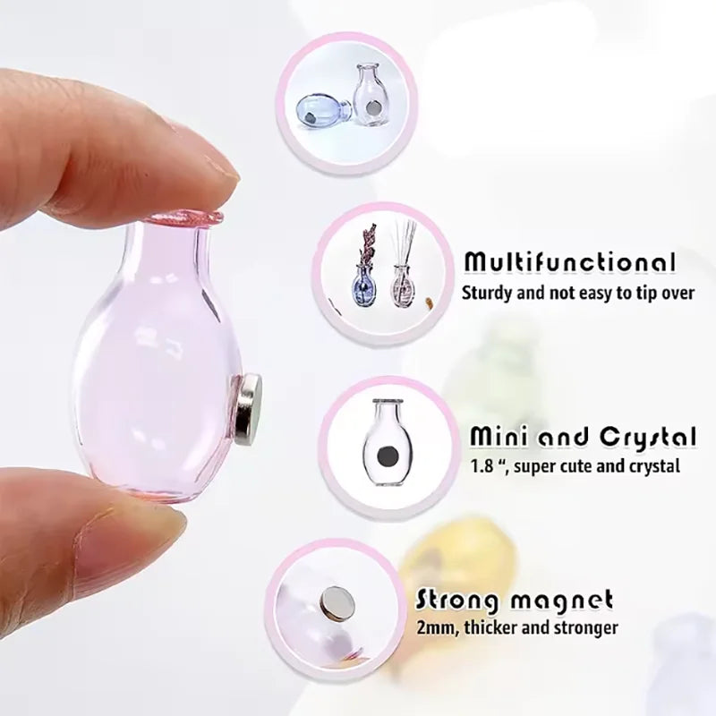 Mini Glass Vase Fridge Magnet Creative 3D Vase Micro Landscape Ornament Fridge Magnets Place Flower Arrangements Decoration