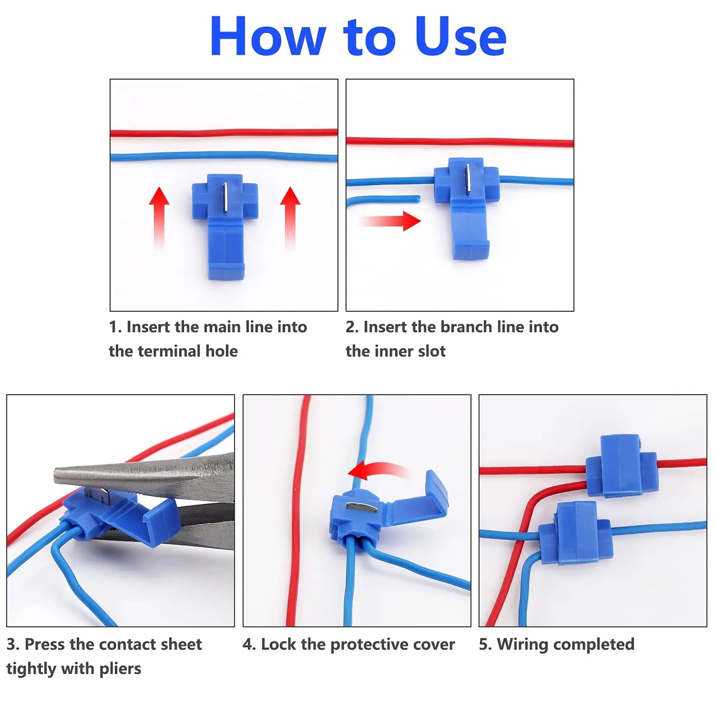 50pcs Wire Cable Connectors Scotch Lock Electric Quick Splice Terminals Crimp Non Destructive Without Breaking Line AWG 22-18
