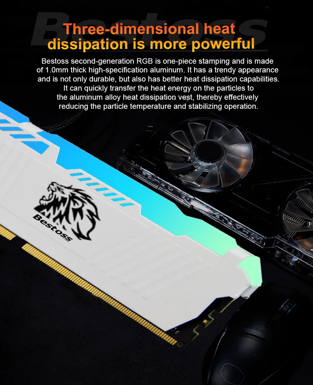 Bestoss Memoria RAM DDR4 RGB 8GB 16B 32GB 3200MHz DIMM RAM Desktop Memory Gaming High Performance