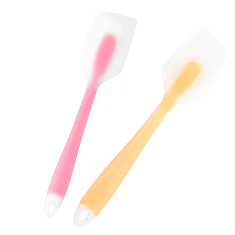 2Pcs Pink And Yellow Transparent Silicone Scraper Cream Scraper Cake Scraper Baking Tool Semi Handle High Temperature Resistant