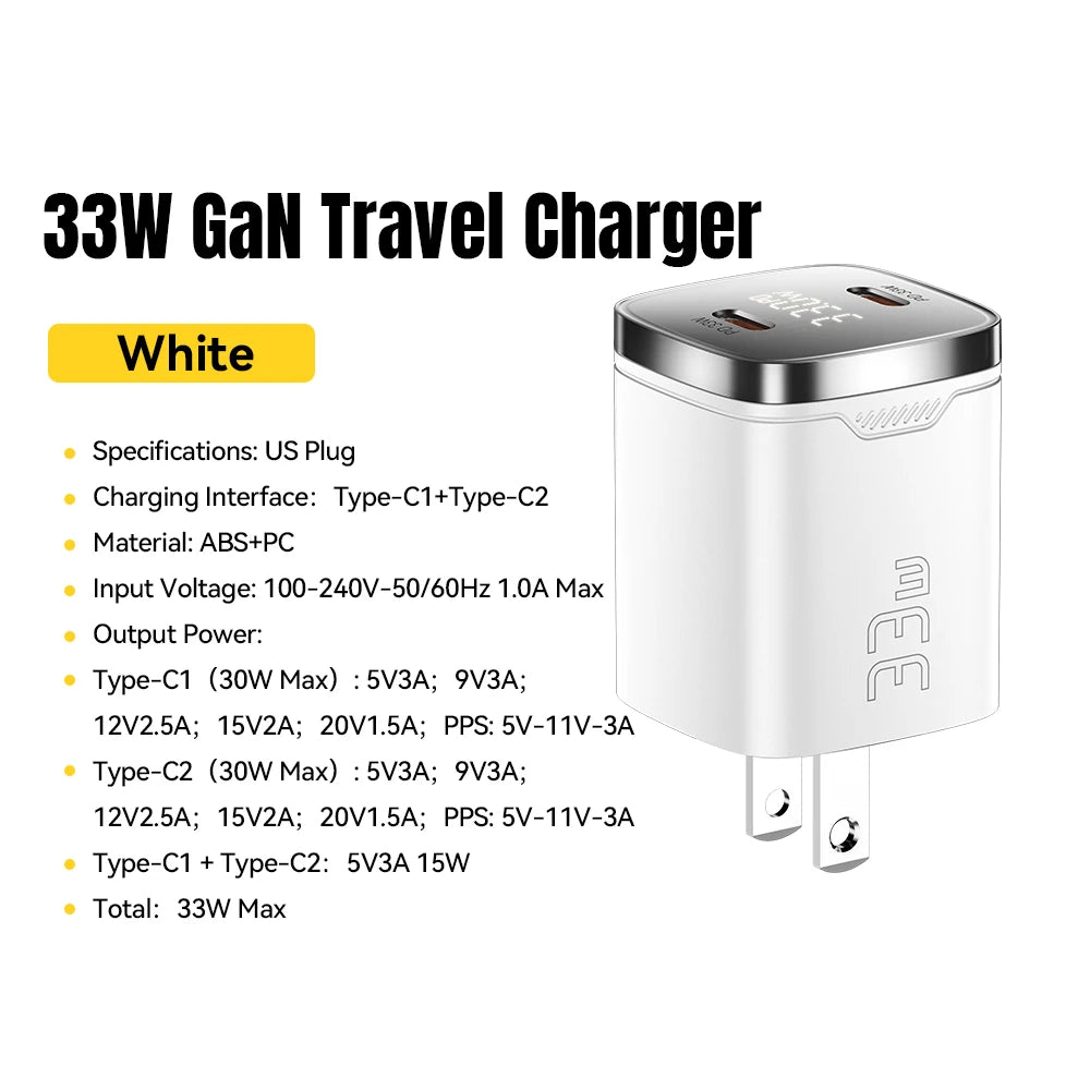 Essager 33W GaN USB C Charger Digital Display PD Fast Charging For iPhone 13 12 Max Pro iPad For Xiaomi Poco Samsung Charger Es
