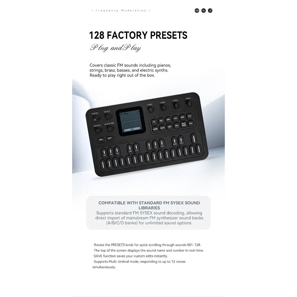M-VAVE（SK15）FM-1 Synthesizer, Portable Handheld Sound Source, 128 Presets, Built-in Speaker, Battery Powered