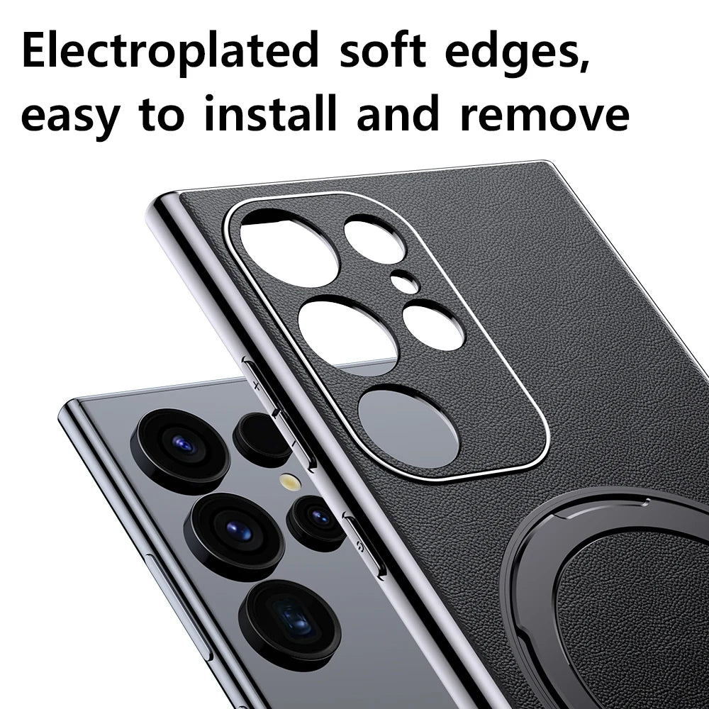 LANGSIDI Leather Magnetic Metal Ring holder Case For Samsung Galaxy S24 Ultra s23 S24 + plus shockproof Slim Protection