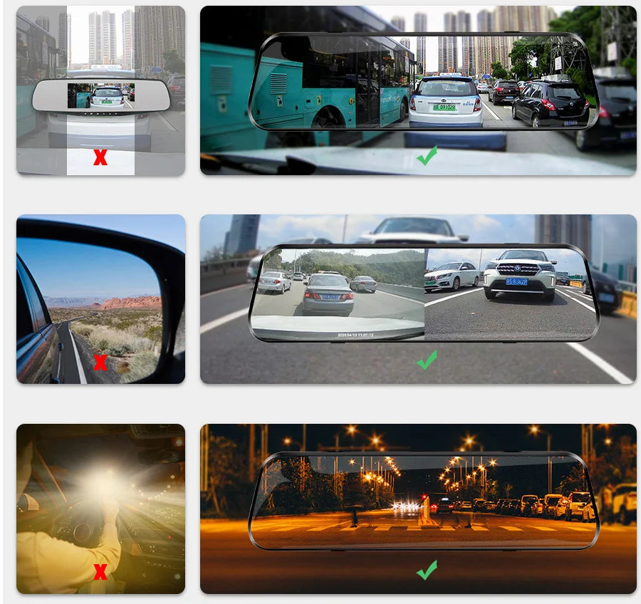 Acceo Car Dvr 10 Inch Touch Screen RearView Mirror Video Recorder Auto Registrar Support Black box Camera Night Vision Dash Cam