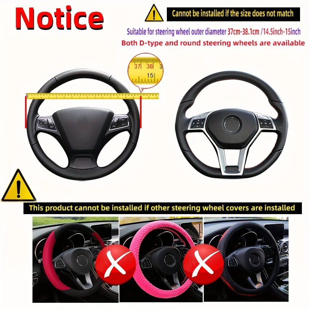 Universal Fit PU Leather Steering Wheel Cover - 3D Embossed for Enhanced Grip and Comfort, Easy Install, for 37-38cm Wheels