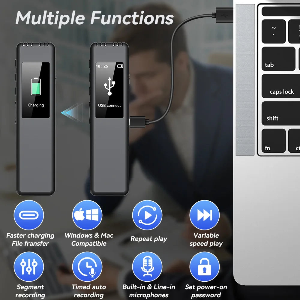 128GB Digital Sound Activated Voice Recorder Pen 0G-64GB Card Dictaphone Audio Recorder 1536KBPS Recording Interviews MP3 Player