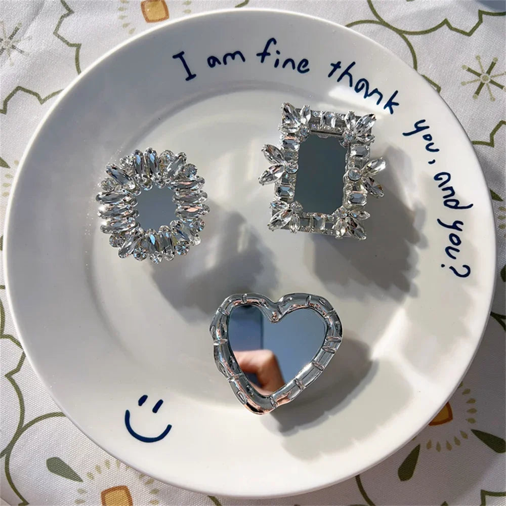 INS Korea 3D Diamond Mirror Griptok Bracket For iPhone 16 15 Lovely Macaron Universal Phone Holder Ring Support Stand Grip Tok