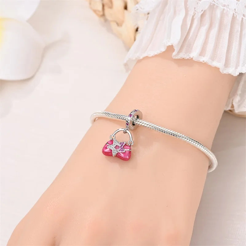 925 Sterling Silver Princess Powder Series Exquisite Daily Bow Sweet Charms Beads Fit Pan Original Bracelets DIY Jewelry