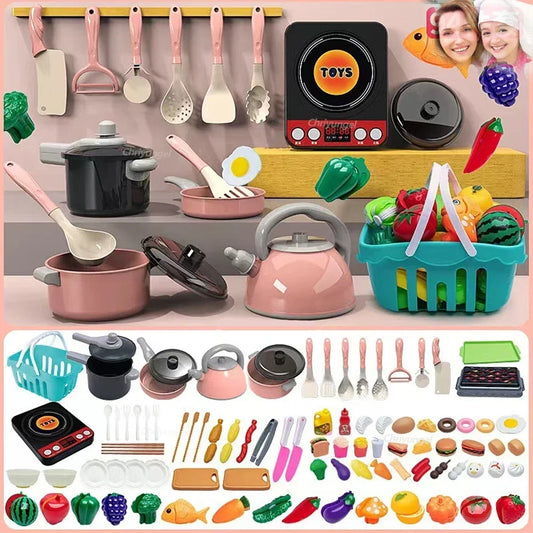 Kids Kitchen Toys Set 92/86/69/59PCS Play Kitchen Accessories Kit with Play Pots Pretend Food Cooking Toy Toddler Girls Boy Gift