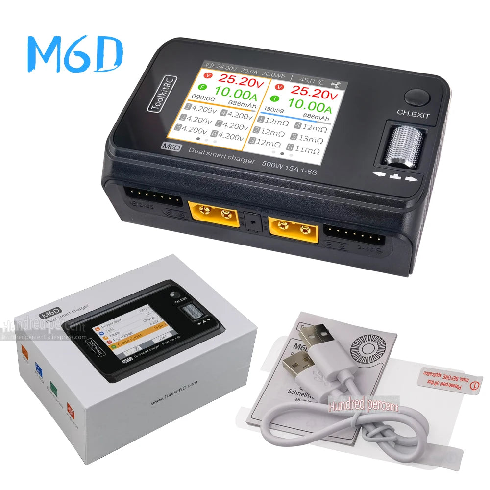 ToolkitRC M6D V3 500W 15A DC Dual Channel MINI Smart Charger Discharger For 1-6S Lipo Battery FPV Model Spare Part Replace