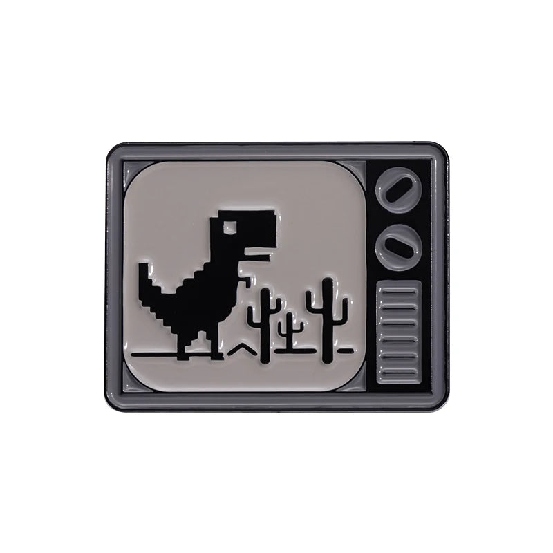Dinosaur Pixel Games Mosaic Enamel Pins Custom 90's Retro TV Brooches Lapel Badges Cartoon Animal Jewelry Gift For Kids Friends