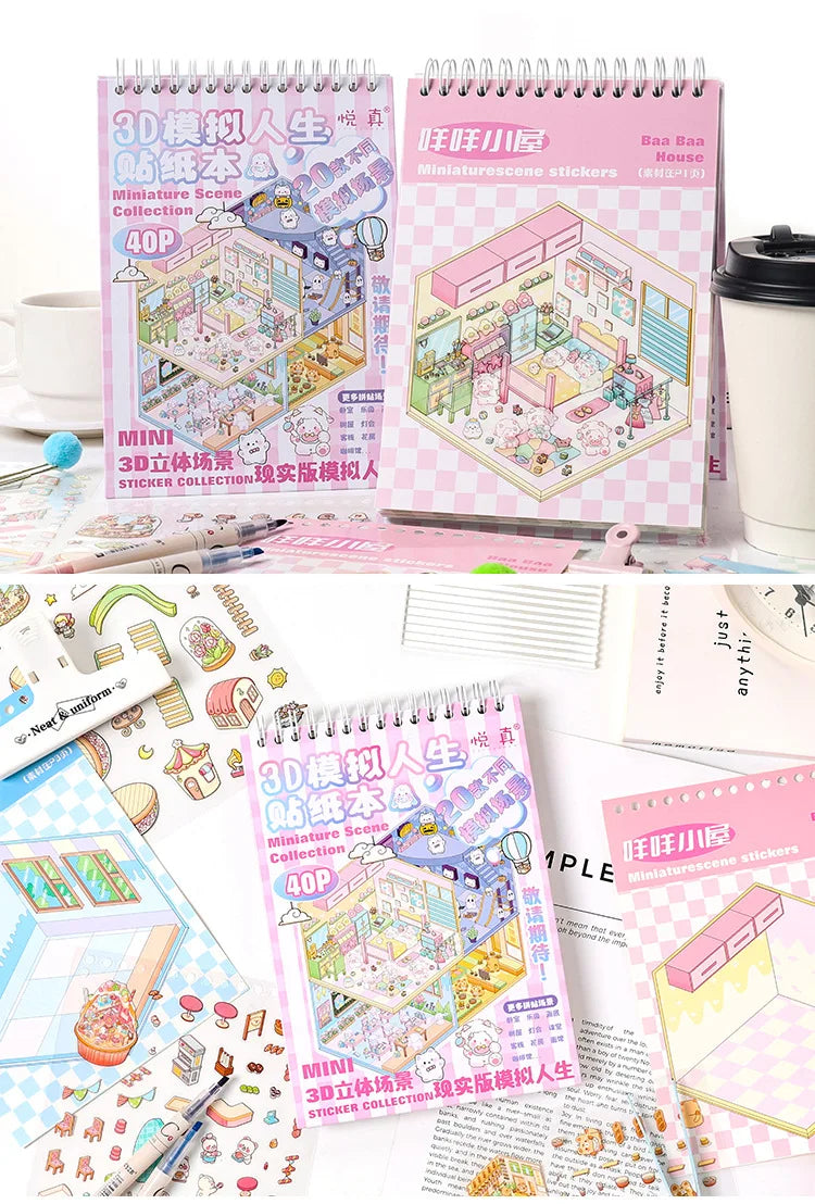 20Sences in Book 2.5D Landscape Sticker Album Cartoon Scene DIY Toy Game Festival Birthday Present Gift Box for Kid Girl Child