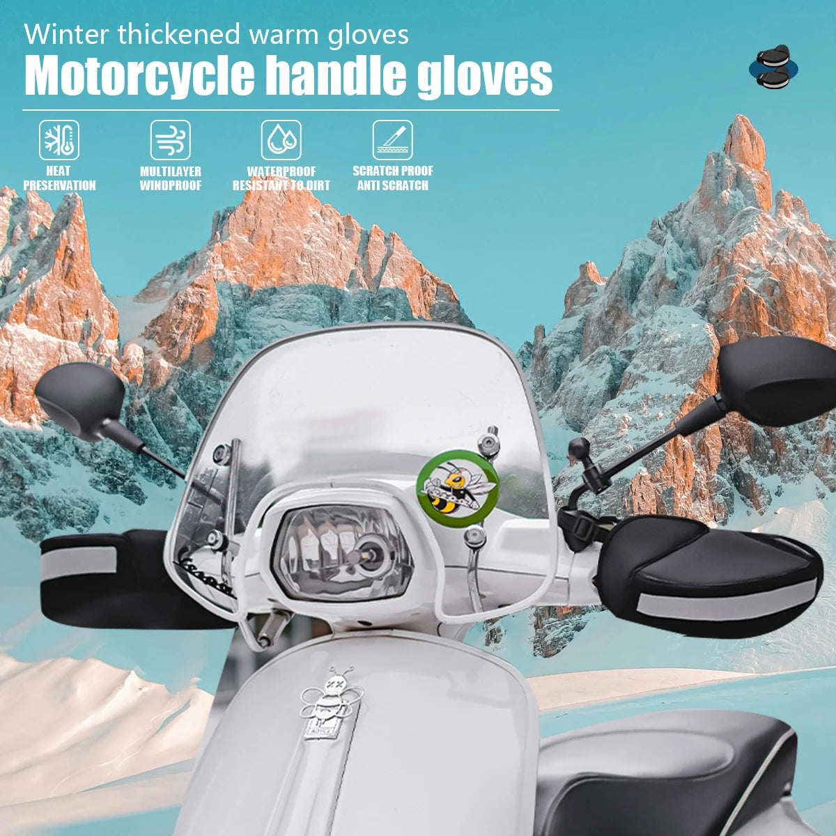 Thick Motorcycle Handlebar Muffs Protective Motorcycle Scooter ATV UTV Winter Warmer Gloves Grip Handle Bar Muff Rainproof Warm