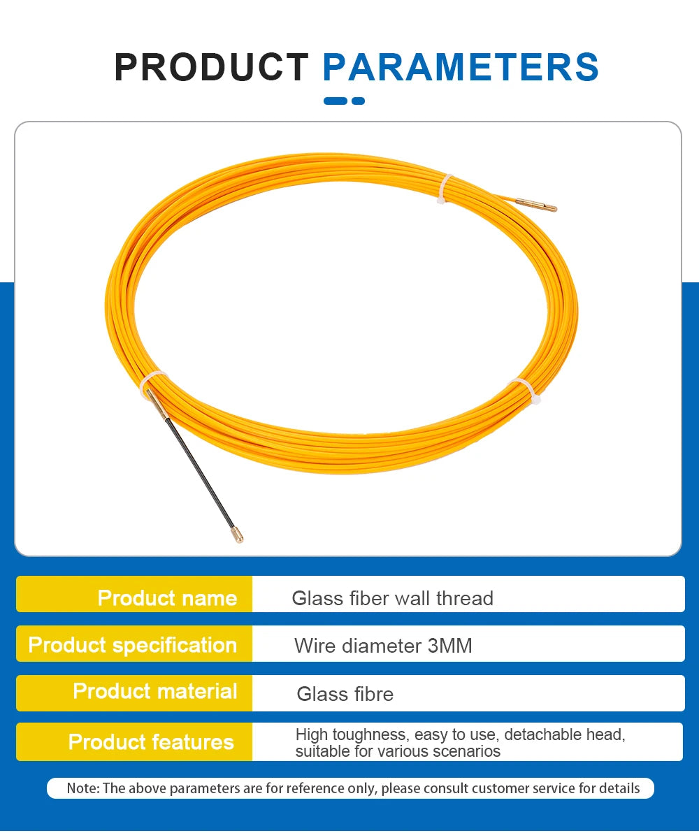 3mm 5M-50M Fiberglass Cable Puller Electrician Tape Conduit Ducting Wall Wire Threader Fish Guide Electrician Pushing Tape