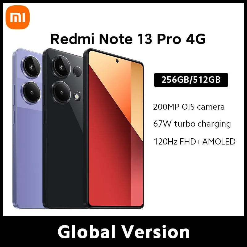 Global Version Xiaomi Redmi Note 13 Pro 4G Smartphone 256GB/512GB ROM MTK Helio G99-Ultra 6.67" AMOLED Display 67W Turbo Charge