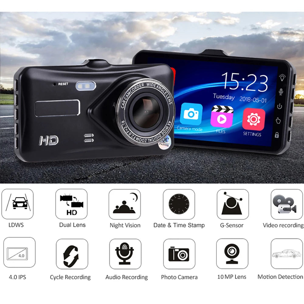 4-inch 1080P Dash Cam for Cars Touch Screen Car DVR Video Recorder Rear View Camera for Vehicle 24H Parking Monitor Black Box