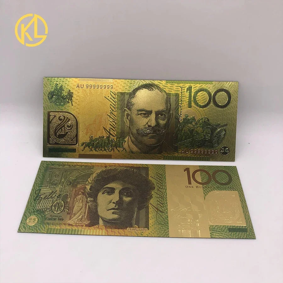 8 Designs  Australia 100 Dollar Gold Banknote Plated Colorful AUD100 Dollar Gold Foil Banknote Currency Collection