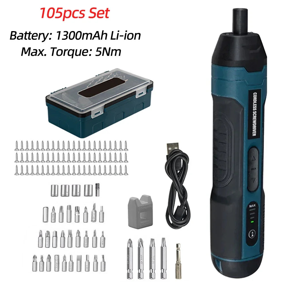 Mini Cordless Electric Screwdriver Rechargeable 1300mah Power Drill Bits Set 3.6V Household Disassembly Torque Repair Tools Kit