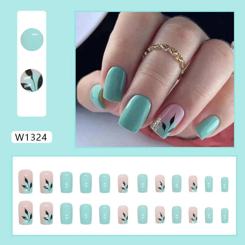 Mandarin Duck 24 Pcs Press on Nails Pink Gradient Fake Nails Glossy Artificial Finger Manicure Reusable False Nails