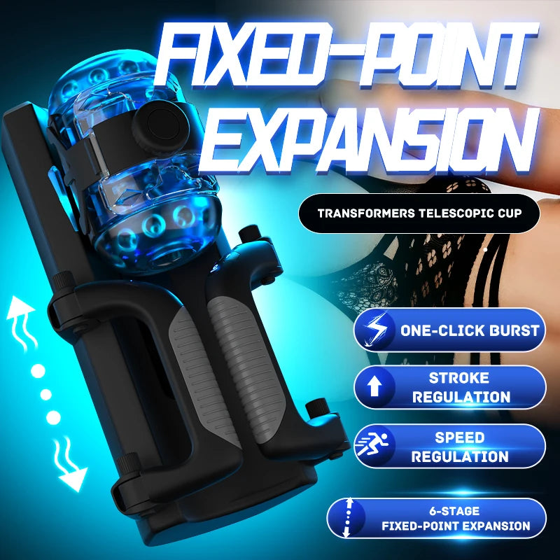 THRUSTING-King 12cm 6-Segment Fixed-point Telescopic Male Masturbator One-Key Burst Masturbation Cup Trainer Sex Toys for Men