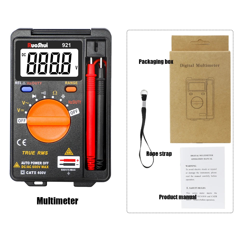 RuoShui 921 Digital Multimeters 4000 Counts Mini Auto Range Resistance Tranistor Capacitance Multimetros Multimeter Digital