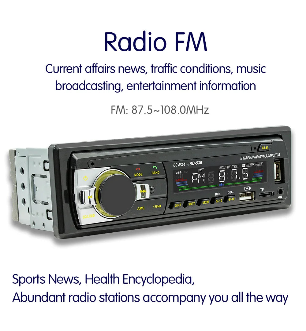 Car Radio Stereo Player Digital Bluetooth MP3 Player JSD-530 520 60Wx4 FM Audio Stereo Music USB/SD with In Dash AUX Input