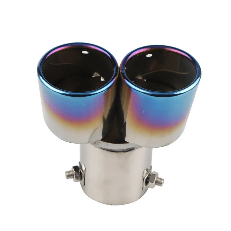 Car Universal One To Two Grilled Blue Tail Throat Double Pipe Tail Pipe Stainless Steel Exhaust Pipe Modification Supplies