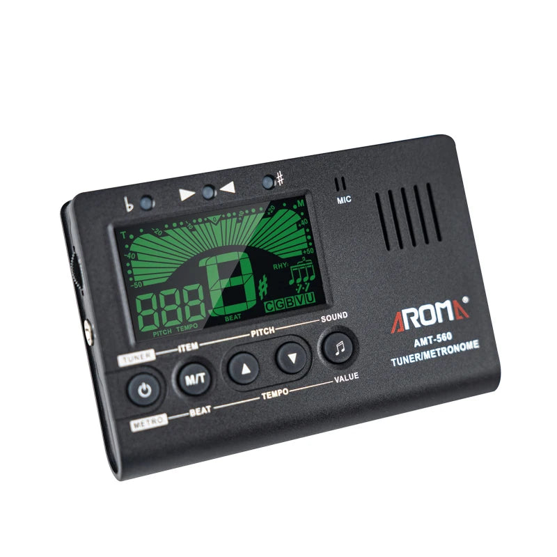Aroma AMT-560 Electric Tuner & Metronome Built-in Mic with Pickup Cable 6.3mm for Guitar Chromatic Bass Violin Ukulele Universal