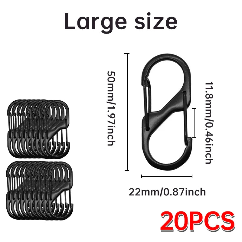 10PCS MINI Keychain Hook S Type Stainless Steel Anti-theft Spring Clip Outdoor Camping Backpack Buckle Locking Tool
