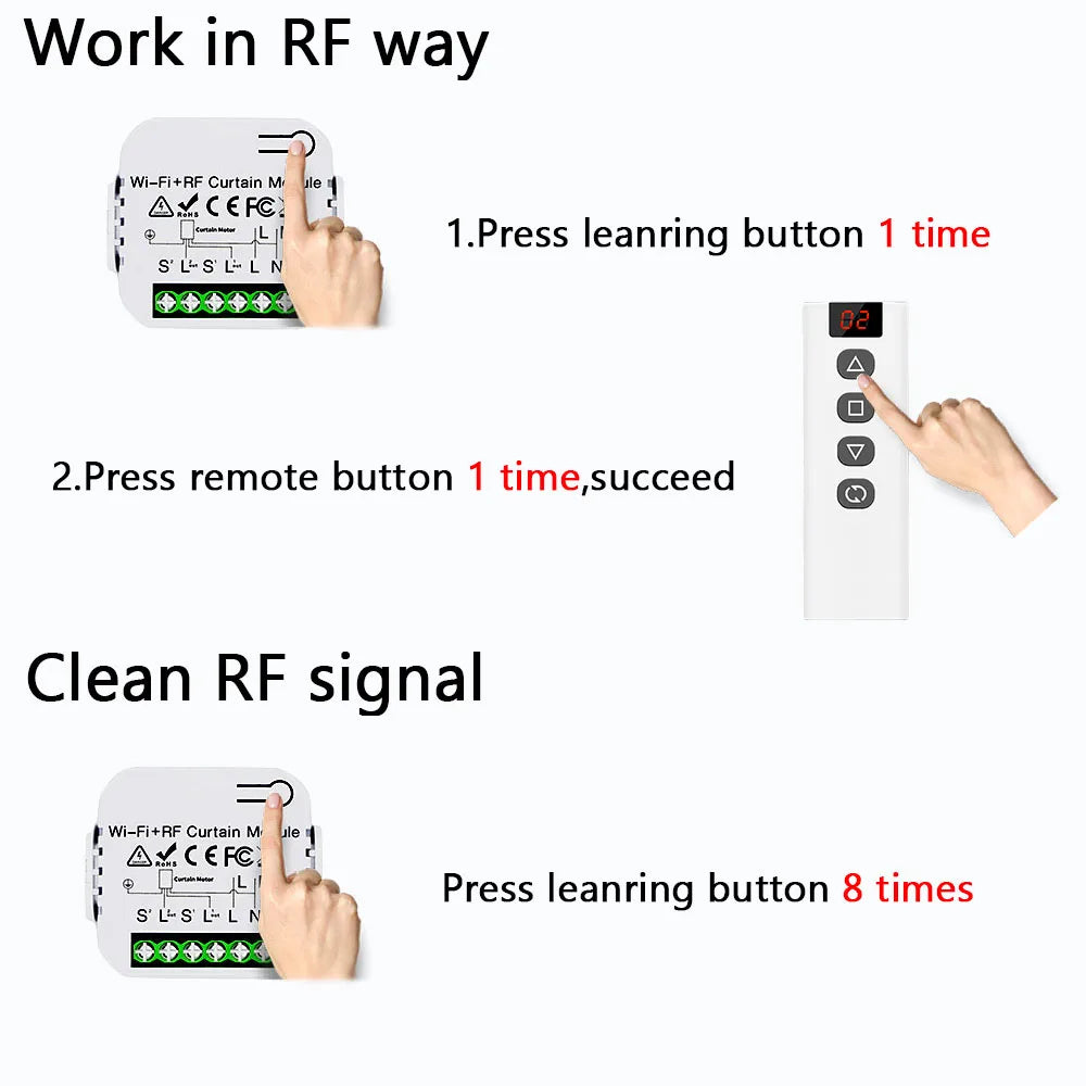 Tedeligo Tuya WiFi RF Smart Curtain Switch,110V 220V Roller Shutter Blinds Control Module with Wireless Remote,work with Alexa