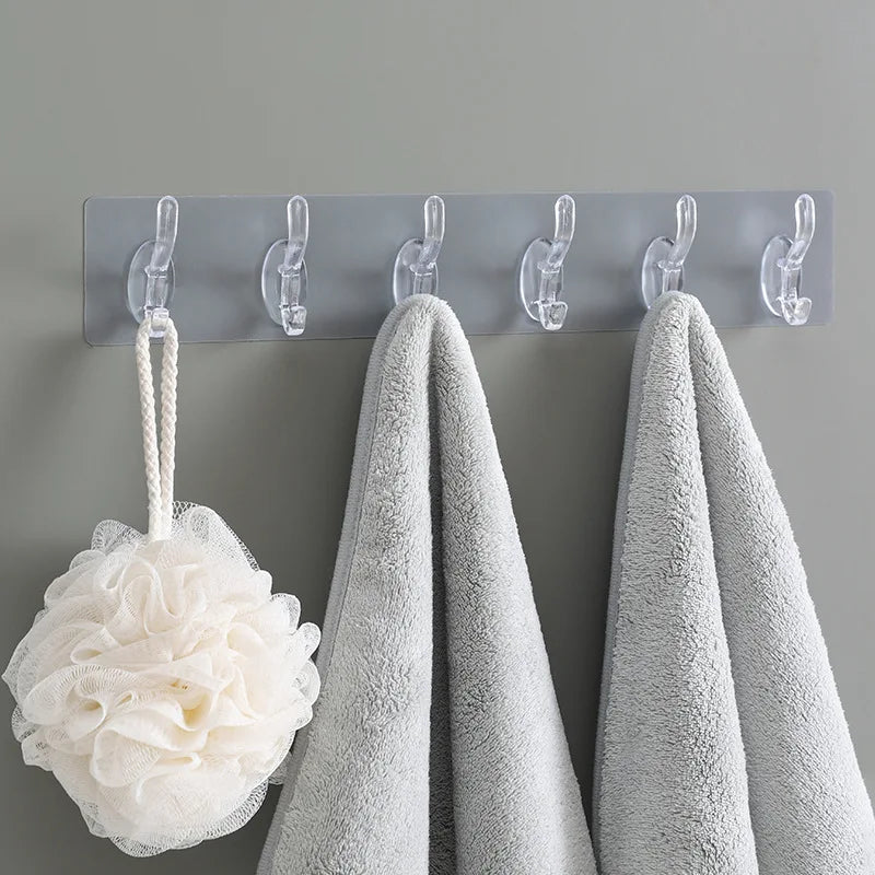Transparent Row Hook Non-perforated Seamless Hook 5-6 Strong Hook Wall-mounted Row Clothes Hook