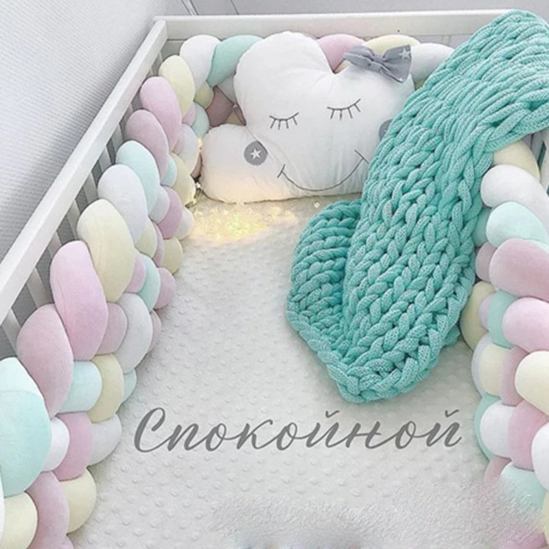4 Shares 1M Baby Bumper Bed Braid Knot Pillow Baby Cot Bumper Kid’s Safety Bed Rails Decorative Baby Bed Baby Bed Bumper 2M