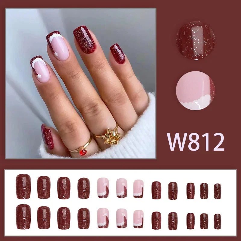 Black Ink Style Fake Nail with Jelly sticker Press on False Nails Wearable Round Head Oval Full Cover Nail Tips