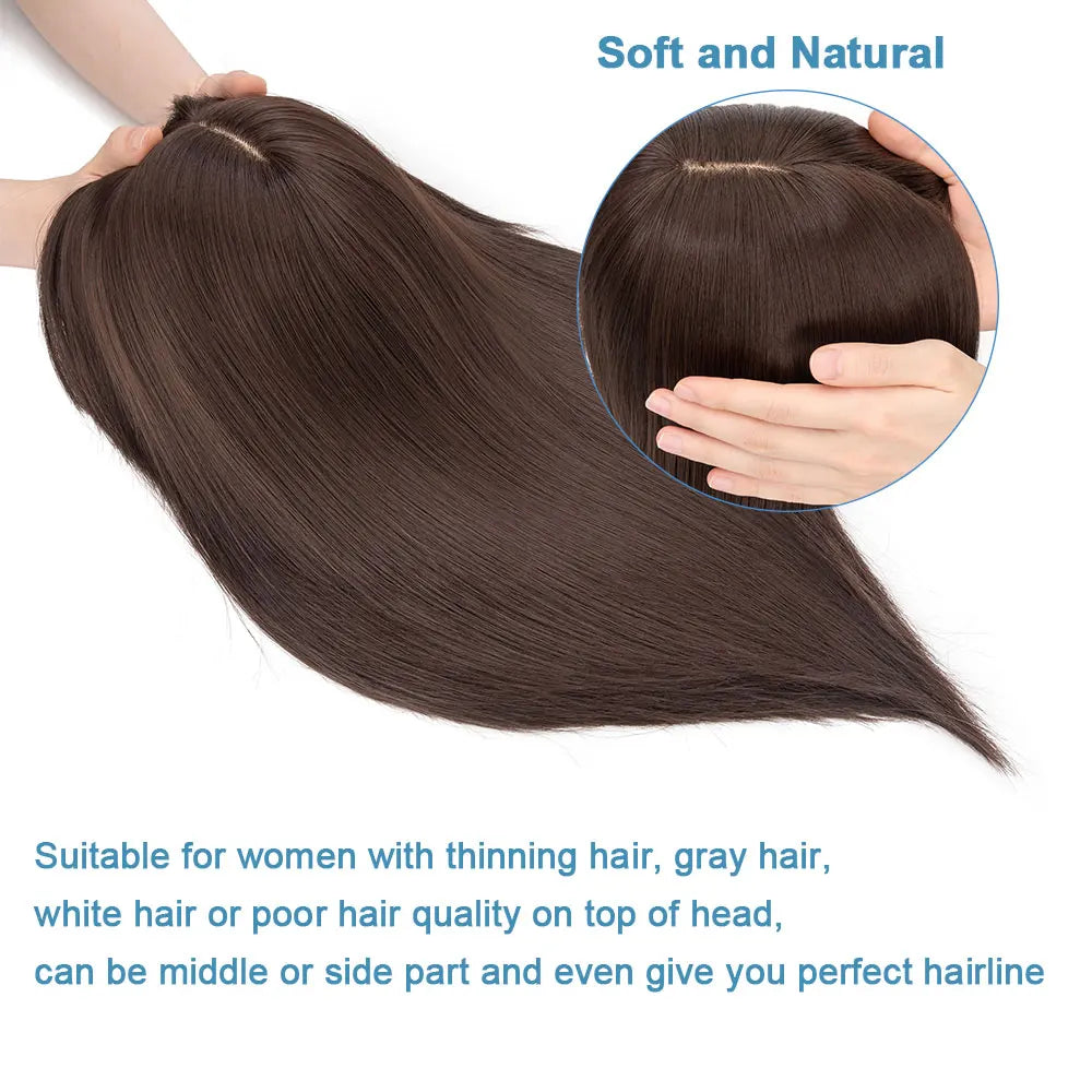 Benehair 14'' 18'' Hair Toppers with Bangs for Women Synthetic 6x6 Top Hairpieces Wigs Long Striaght Clip in Hair Extension