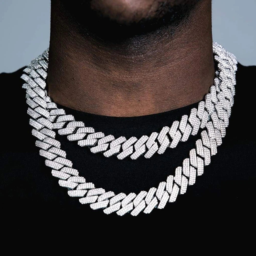 20mm Iced Out CZ Stone Men jewelry Hip Hop Micro Pave Cuban Link Chain High Quality Heavy Chunky Necklace 3 Rows Cubic Zirconia