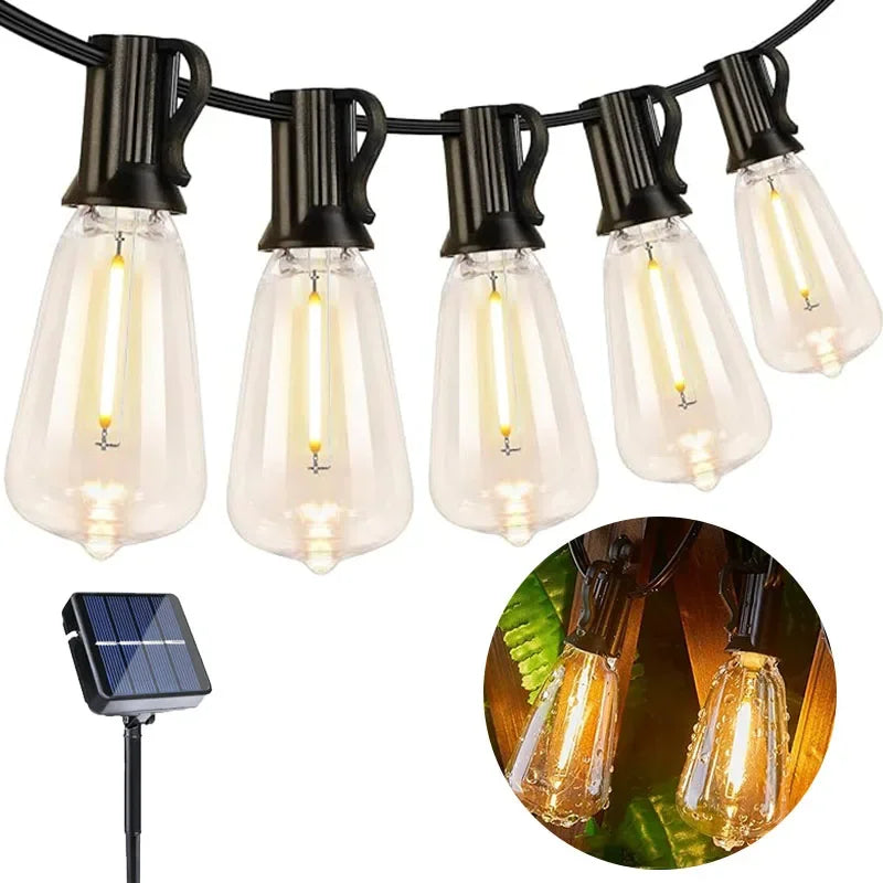 LED Solar String Light Outdoor Christmas Decoration Bulbs Retro Fairy Lights for Patio Camping Holiday Wedding Party Decoration