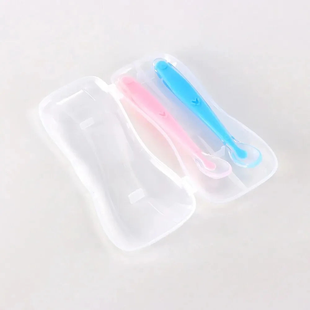 2Pcs/set Baby Soft Head Silicone Complementary Spoon Food Grade Baby Rice Paste Puree Spoon Children Feeding Tableware