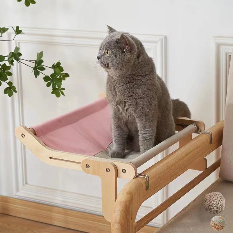 Hanging Pet Cat Bed Window Hammock Sofa House Furniture Kitten Indoor Washable Removable Seat Wooden Sleeping Bed Perch Shelves