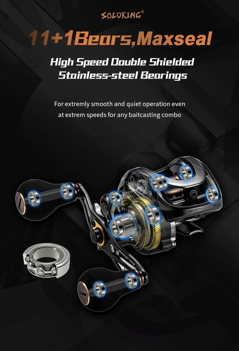 SOLOKING HIAW200 Baitcasting Reel Betriel 9.5KG Max Drag 12 Bearing 5.4/7.2 Gear Ratio Fishing Reel Baitcaster Reels