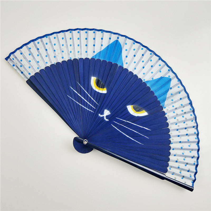 Cat Chinese Cartoon Silk Fashionable Japan style Hand Fans Popular Lovely Kitty fan Handheld Folding Women Girls show Fans