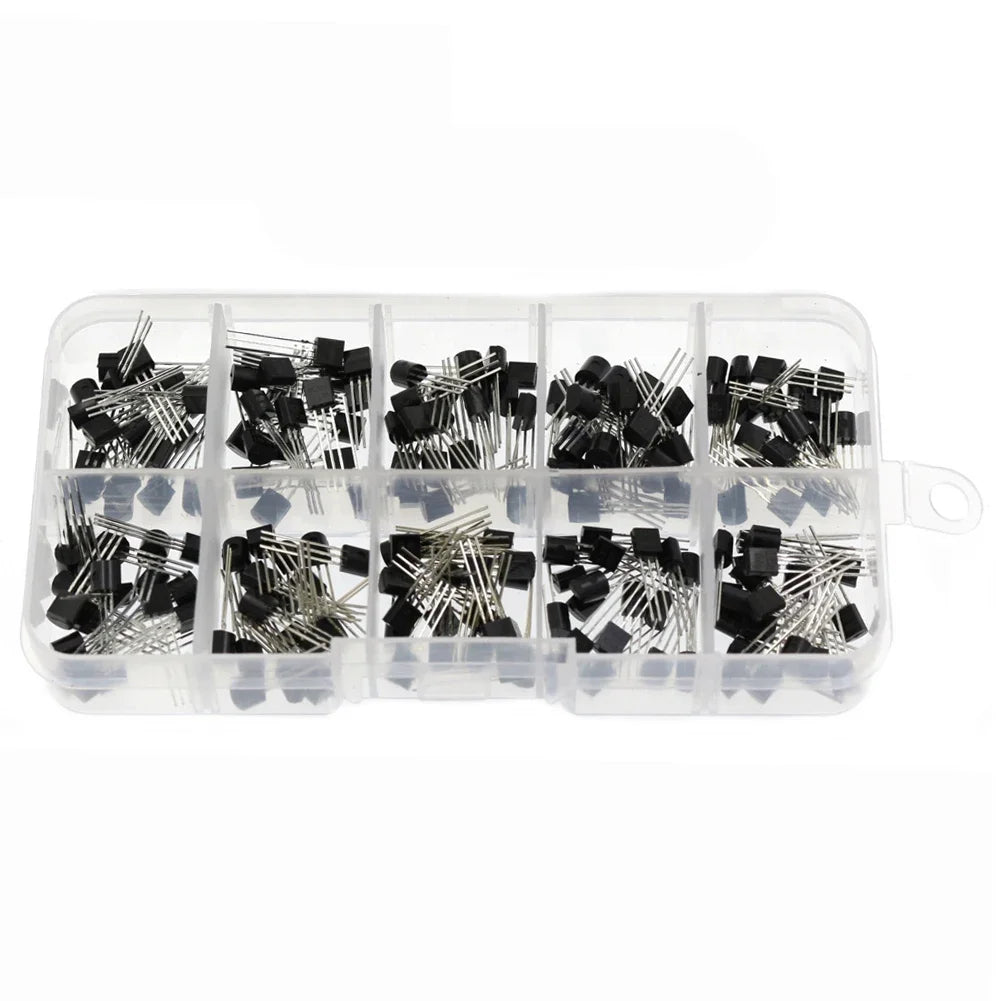 200Pcs Transistor Kit BC327 BC337 2N2222 2N2907 2N3904 2N3906 S8050 S8550 A1015 C1815 PNP/NPN 10 Values TO-92 Transistors Set