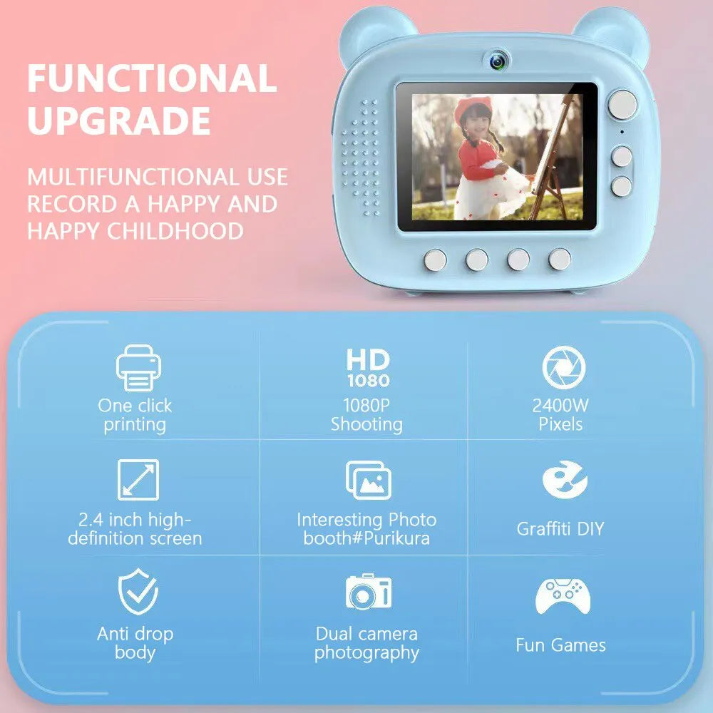 Children Digital Camera Instant Print for Kids Thermal Print Camera Instant Photo Printing Camera Video Toys+32G Memory Card