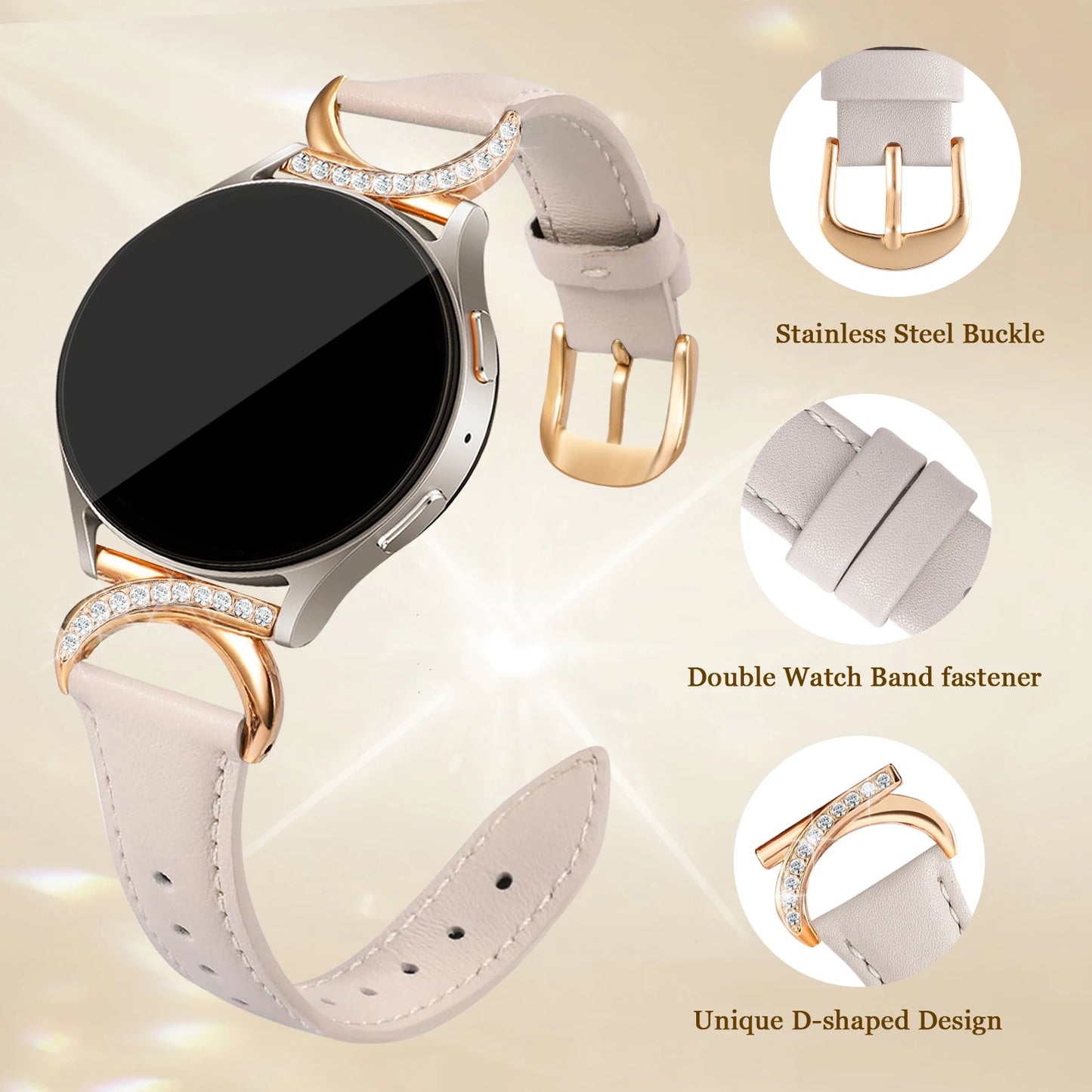 Leather strap compatible with Samsung Galaxy Watch 7/6/5/4 Classic strap 40/42/44/43/45/46/47mm Stylish 20mm strap for women