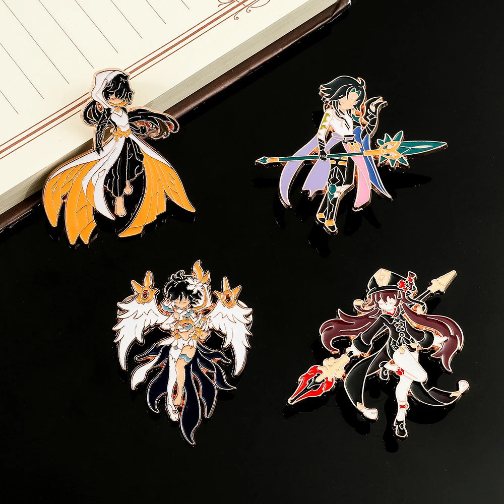 4 Pcs Genshin Impact Series Brooch Creative Walnut Mandrilla Enamel Pin Metal Paint Badge Backpack Clothing Accessories Wallet