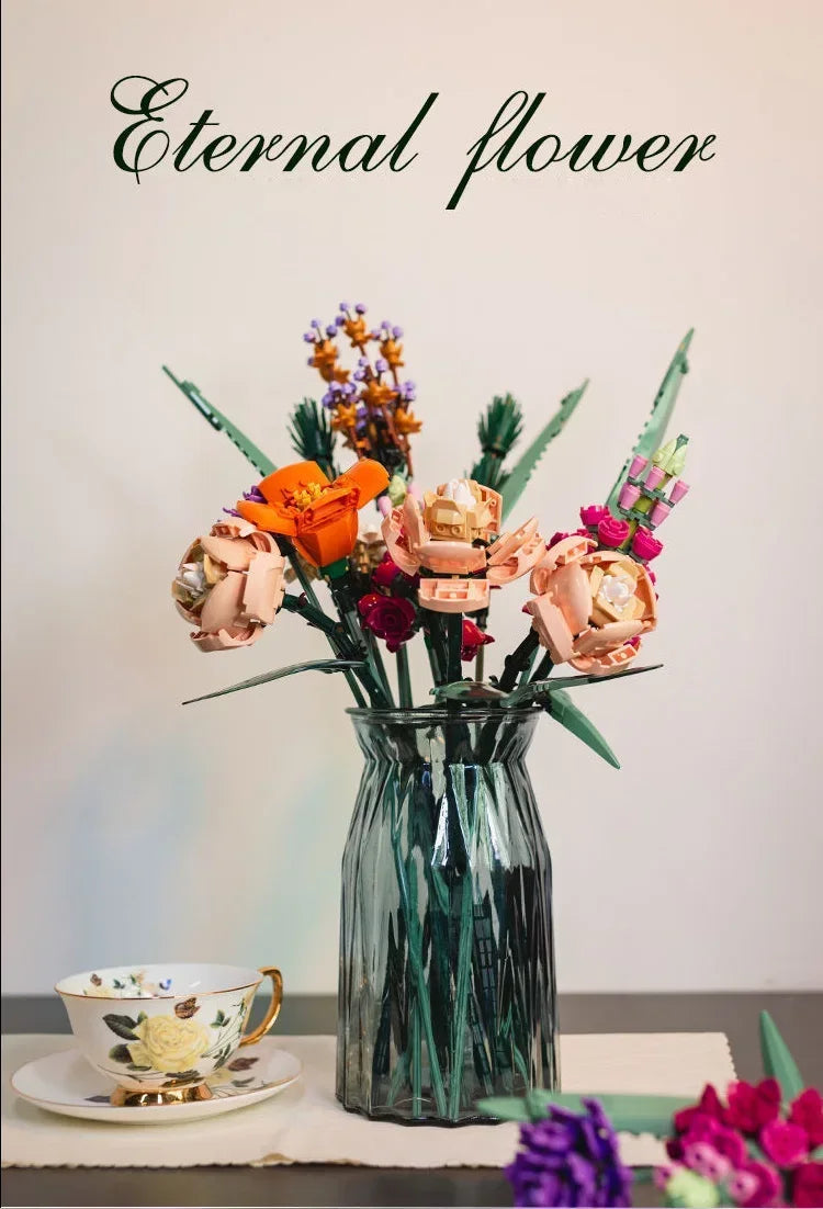 New 700+PCS Rose Blocks City Creative DIY Plant Desktop Decoration Building Blocks Girls Toys Model Classic Bricks Birthday Gift