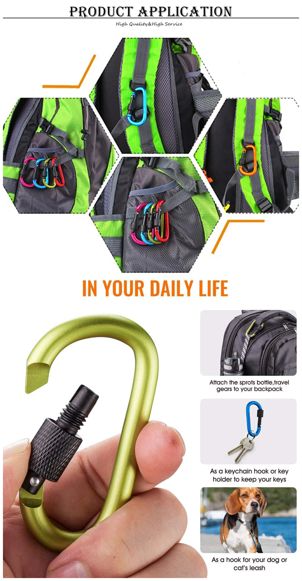 1pcs Aluminum Carabiner D-Ring Key Chain Clip Snap Hook Karabiner Camping Keyring 8 Colors