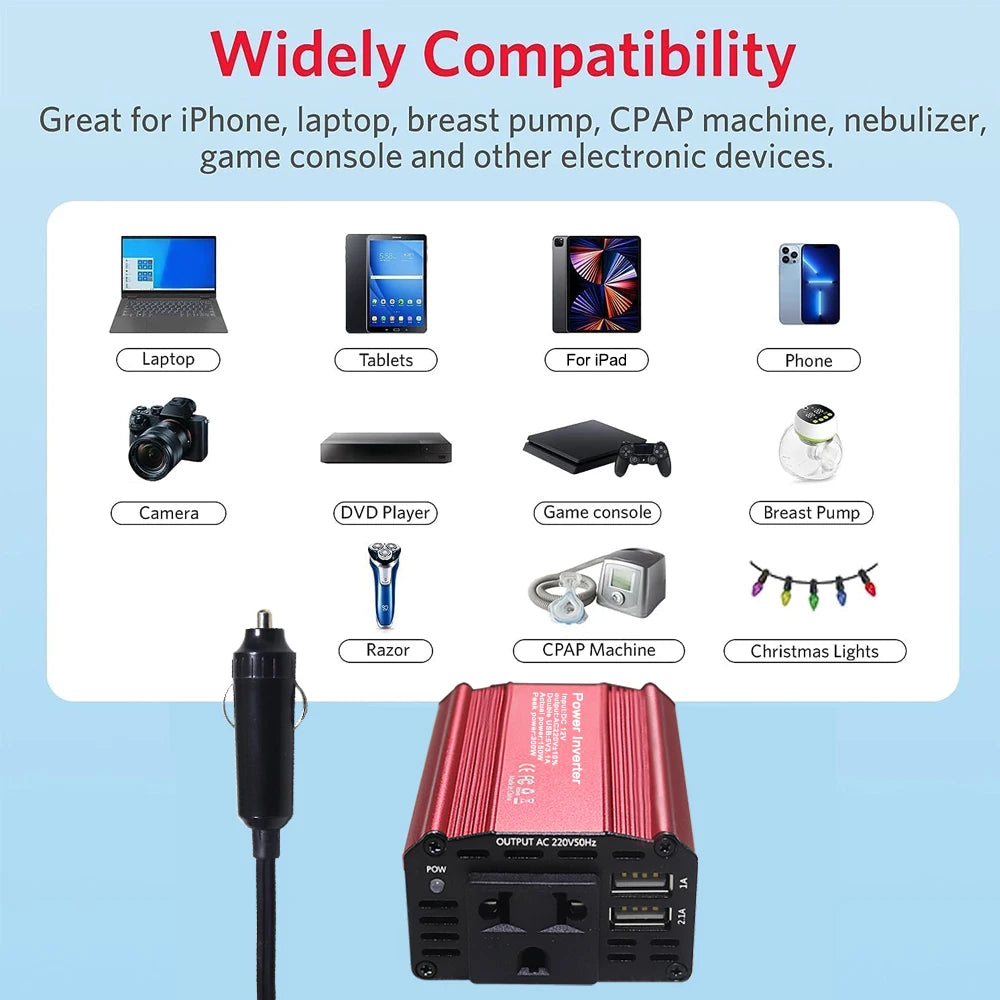 DC 12V to 220V AC Car Inverter  300W DC to AC Power Converter  Automatic Transformer With EU Socket Dual USB  Car Adapter Dropsh